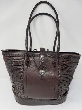 Brighton Brown Pebbled Leather Shoulder Bag w/2 Braided Handles Heart Closure